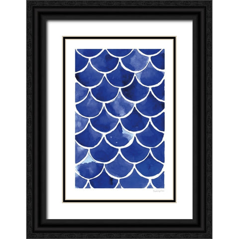 Blue Fish Waves Black Ornate Wood Framed Art Print with Double Matting by Charro, Mercedes Lopez