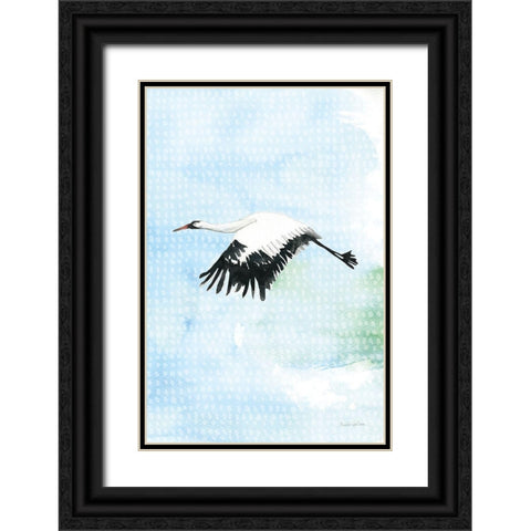 Crane in Flight II Black Ornate Wood Framed Art Print with Double Matting by Charro, Mercedes Lopez