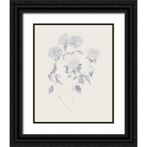 Flowers on White VI Blue Black Ornate Wood Framed Art Print with Double Matting by Wild Apple Portfolio