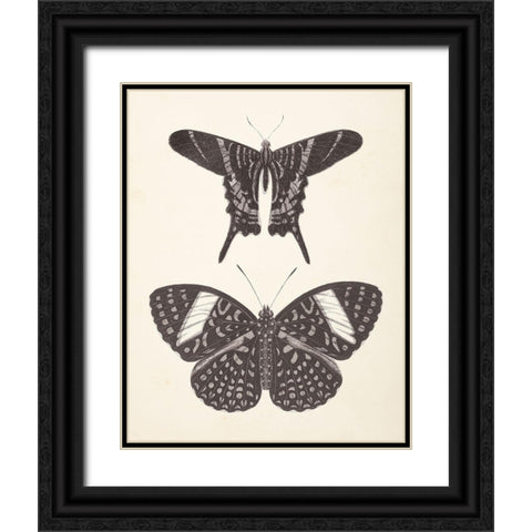 Papillons II Neutral Black Ornate Wood Framed Art Print with Double Matting by Wild Apple Portfolio