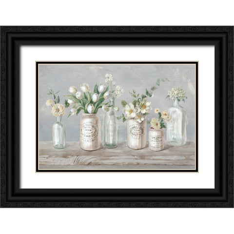 Marmalade Flowers I Neutral Black Ornate Wood Framed Art Print with Double Matting by Nai, Danhui