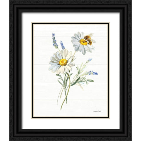 Bees and Blooms Flowers II Black Ornate Wood Framed Art Print with Double Matting by Nai, Danhui