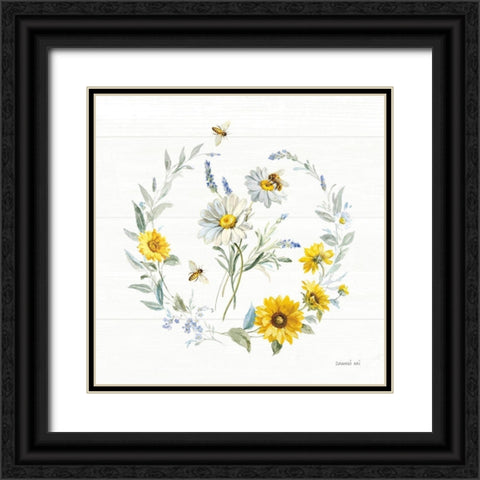 Bees and Blooms Flowers II with Wreath Black Ornate Wood Framed Art Print with Double Matting by Nai, Danhui