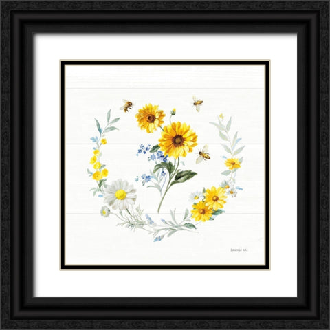 Bees and Blooms Flowers V with Wreath Black Ornate Wood Framed Art Print with Double Matting by Nai, Danhui