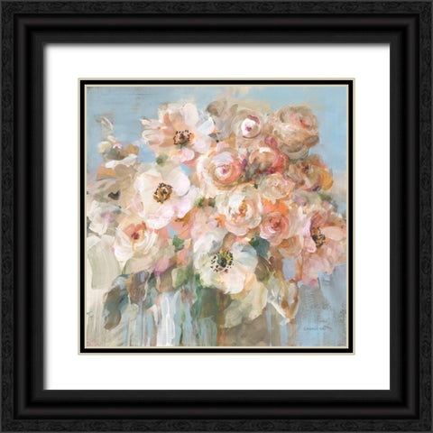 Blushing Bouquet Black Ornate Wood Framed Art Print with Double Matting by Nai, Danhui
