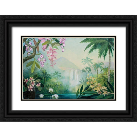Tropical Falls Black Ornate Wood Framed Art Print with Double Matting by Purinton, Julia