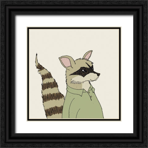 Raccoon on Cream Black Ornate Wood Framed Art Print with Double Matting by Wild Apple Portfolio