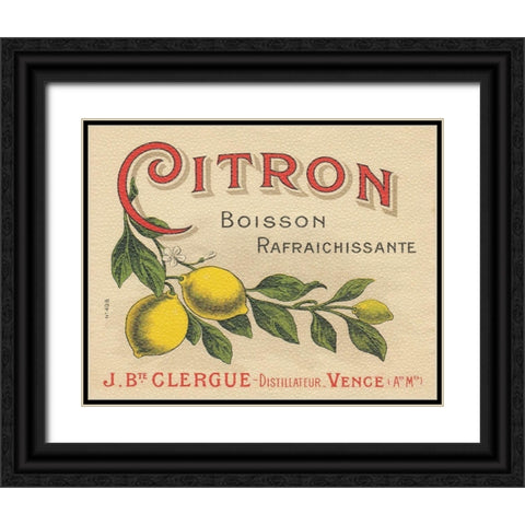 Lemon Label Black Ornate Wood Framed Art Print with Double Matting by Wild Apple Portfolio