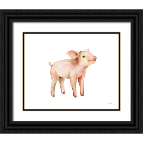 Sweet Piggy on White Black Ornate Wood Framed Art Print with Double Matting by Pete, Katrina
