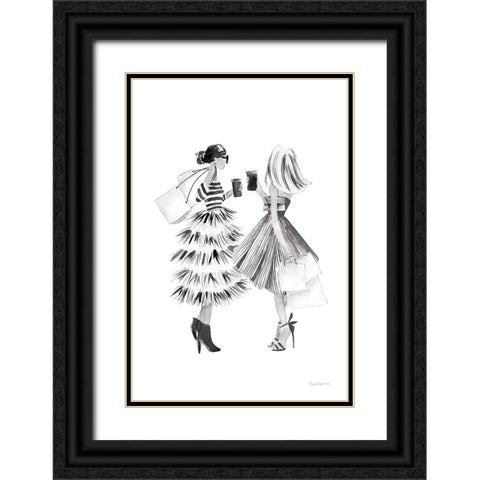 Paris Girlfriends II BW Black Ornate Wood Framed Art Print with Double Matting by Charro, Mercedes Lopez