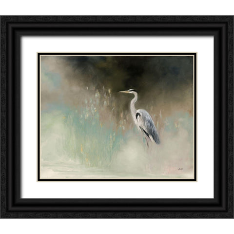 Peaceful Egret Teal Black Ornate Wood Framed Art Print with Double Matting by Purinton, Julia