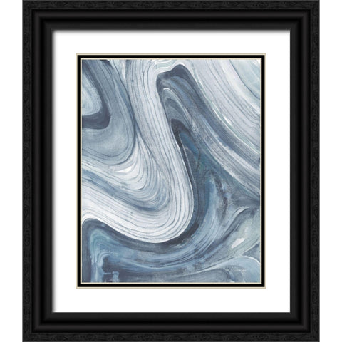 Swirl II Blue Gray Black Ornate Wood Framed Art Print with Double Matting by Hristova, Albena