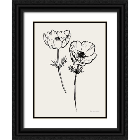 Ink Anemones I Black Black Ornate Wood Framed Art Print with Double Matting by Miller, Sara Zieve
