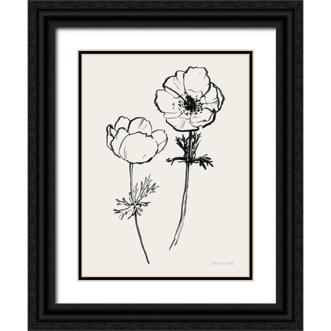 Ink Anemones II Black Black Ornate Wood Framed Art Print with Double Matting by Miller, Sara Zieve