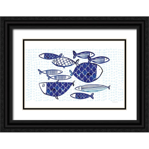 Blue Fish IV Black Ornate Wood Framed Art Print with Double Matting by Charro, Mercedes Lopez