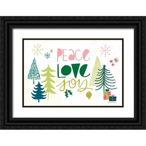 Peace Love Joy I Black Ornate Wood Framed Art Print with Double Matting by Warrick, Cheryl
