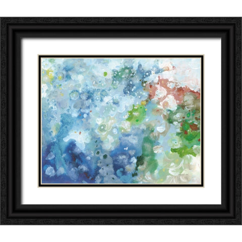 Tidepool Sparkle Pink Blue Black Ornate Wood Framed Art Print with Double Matting by Nai, Danhui