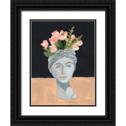 Golden Roses Black Ornate Wood Framed Art Print with Double Matting by Munger, Pamela