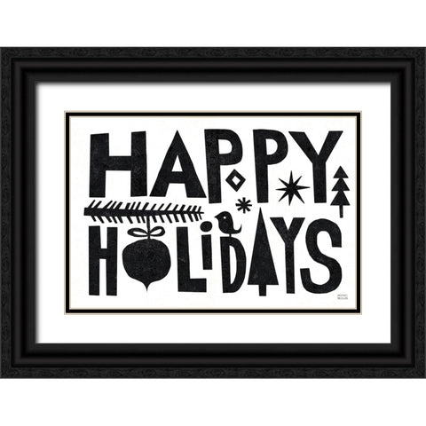 Christmas Whimsy Happy Holidays Black Black Ornate Wood Framed Art Print with Double Matting by Mullan, Michael