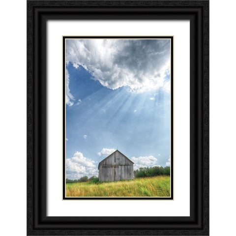 Barn Rays Black Ornate Wood Framed Art Print with Double Matting by Larson, Nathan