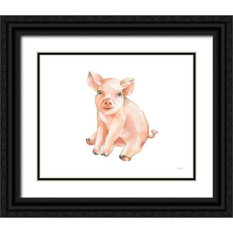 Sweet Piggy Sitting Black Ornate Wood Framed Art Print with Double Matting by Pete, Katrina
