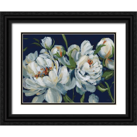 Peony Season I Navy Black Ornate Wood Framed Art Print with Double Matting by Pete, Katrina