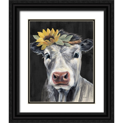 Pretty Cow on Black Black Ornate Wood Framed Art Print with Double Matting by Vassileva, Silvia
