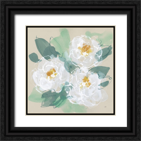 Peonies on Cream II Black Ornate Wood Framed Art Print with Double Matting by Paschke, Chris