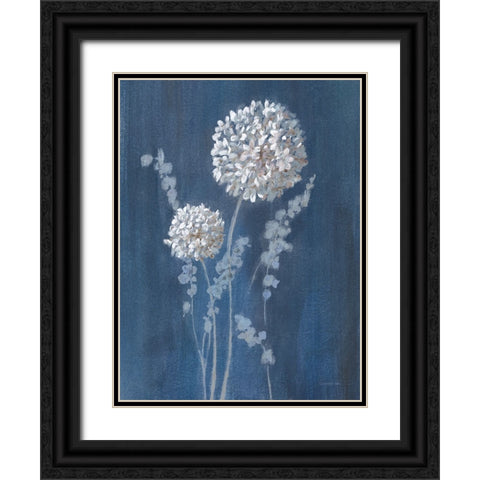 Airy Blooms I Dark Blue Black Ornate Wood Framed Art Print with Double Matting by Nai, Danhui