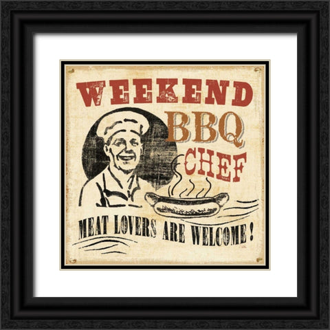 Weekend BBQ Chef Black Ornate Wood Framed Art Print with Double Matting by Pela Studio