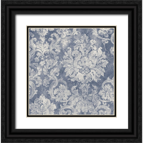 Blue Damask Black Ornate Wood Framed Art Print with Double Matting by Hristova, Albena