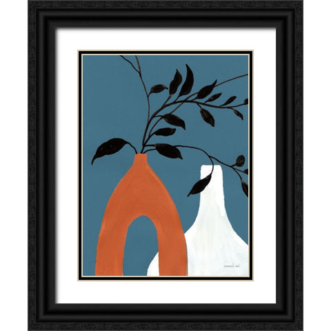 Slender Stems I Jewel Toned Black Ornate Wood Framed Art Print with Double Matting by Nai, Danhui