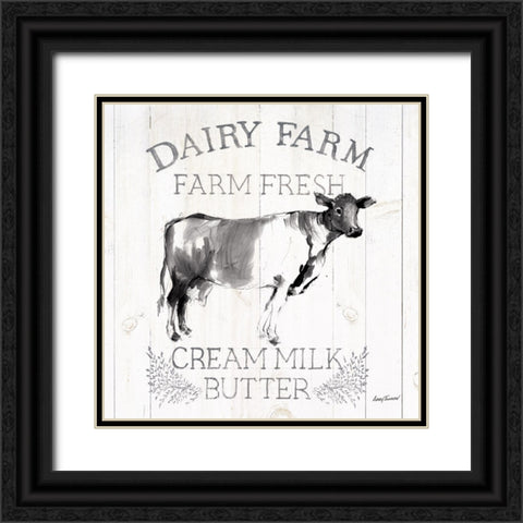 Dairy Farm Wood Black Cow Sq Black Ornate Wood Framed Art Print with Double Matting by Tillmon, Avery