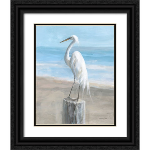 Egret by the Sea Black Ornate Wood Framed Art Print with Double Matting by Nai, Danhui