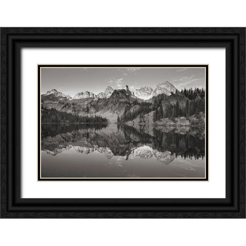 Alice Lake Sawtooth Mountains Idaho BW Black Ornate Wood Framed Art Print with Double Matting by Majchrowicz, Alan
