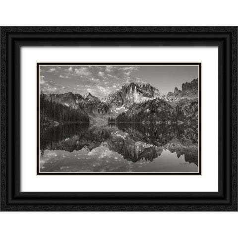 Baron Lake Monte Verita Peak Sawtooh Mountains II BW Black Ornate Wood Framed Art Print with Double Matting by Majchrowicz, Alan