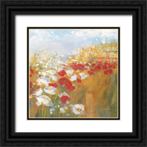 Poppies and Larkspur II Black Ornate Wood Framed Art Print with Double Matting by Rowan, Carol