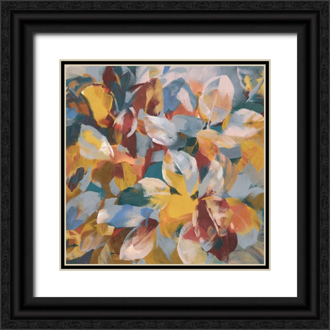 Fall Confetti Leaves Black Ornate Wood Framed Art Print with Double Matting by Nai, Danhui