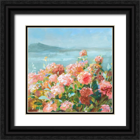 Coastal Dahlias II Black Ornate Wood Framed Art Print with Double Matting by Nai, Danhui