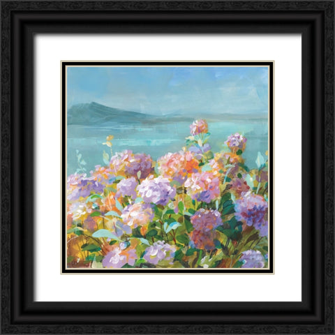 Beach Hydrangeas Black Ornate Wood Framed Art Print with Double Matting by Nai, Danhui