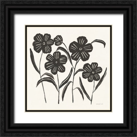 Floral Simplicity I Cream Black Ornate Wood Framed Art Print with Double Matting by Nai, Danhui