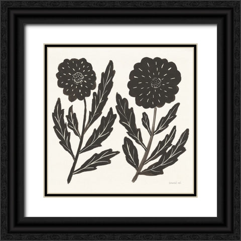 Floral Simplicity II Cream Black Ornate Wood Framed Art Print with Double Matting by Nai, Danhui
