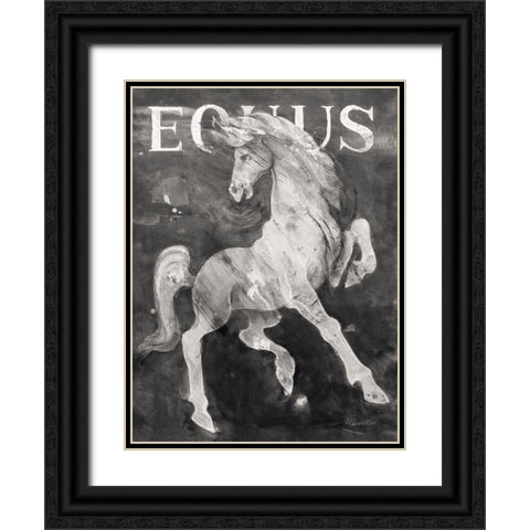 Equus Stallion BW Black Ornate Wood Framed Art Print with Double Matting by Hristova, Albena