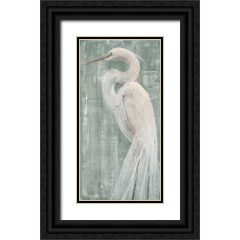 Coastal Egret II Green Black Ornate Wood Framed Art Print with Double Matting by Hristova, Albena