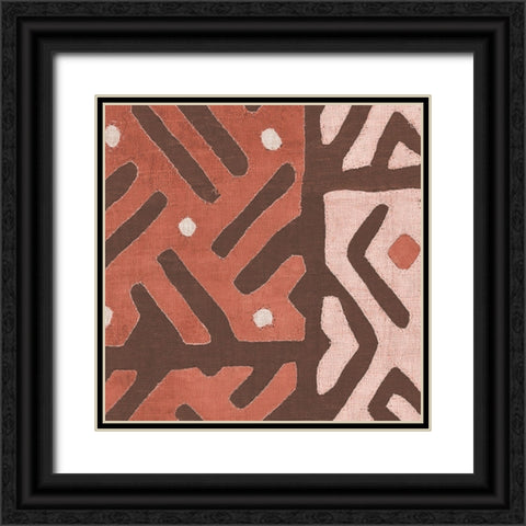 Kuba Cloth I Square II Blush Black Ornate Wood Framed Art Print with Double Matting by Wild Apple Portfolio