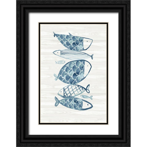 Driftwood Blue Fish I Black Ornate Wood Framed Art Print with Double Matting by Charro, Mercedes Lopez