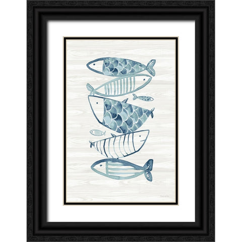 Driftwood Blue Fish II Black Ornate Wood Framed Art Print with Double Matting by Charro, Mercedes Lopez