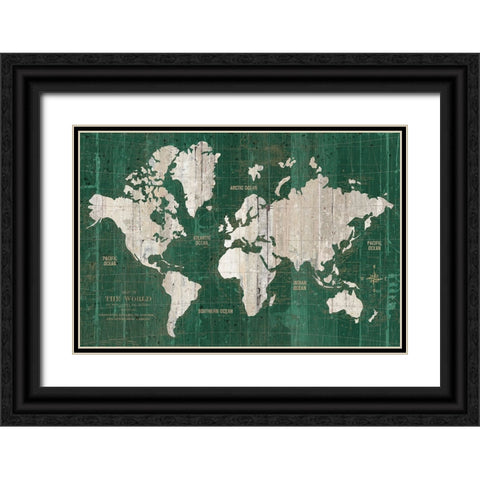 Old World Map Green Black Ornate Wood Framed Art Print with Double Matting by Wild Apple Portfolio
