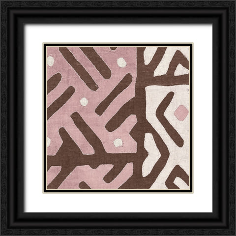 Kuba Cloth I Sq II Pink and White Black Ornate Wood Framed Art Print with Double Matting by Wild Apple Portfolio