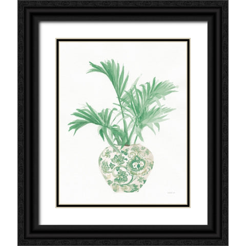 Palm Chinoiserie II Pink Green Black Ornate Wood Framed Art Print with Double Matting by Nai, Danhui